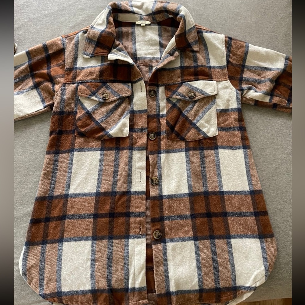 Kori Brown and White Button Down Shirt Plaid Design